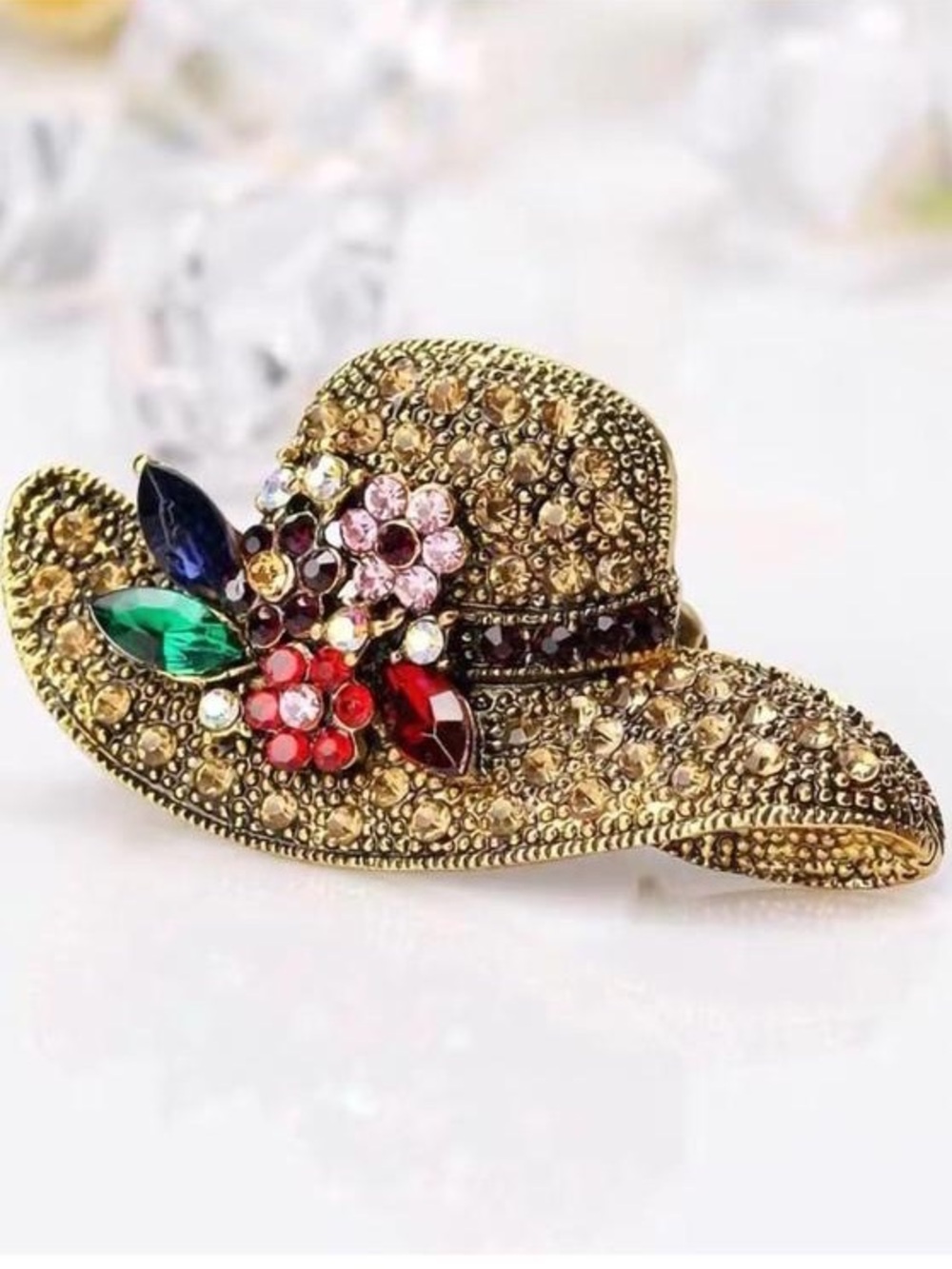 Anthropologie Multicolored Crystal Hat Brooch in Gold and Black - Picture 3 of 6
